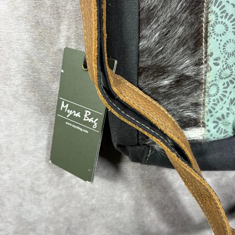 Myra Bag Handbag Small Teal Black Brown Crossbody Boho‎ Cowhide Canvas Mandala